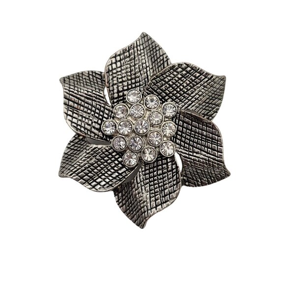 VTG Brooch Premier Designs Silver Tone Floral Rhinestone Classy Elegant 80s Pin - Picture 2 of 10